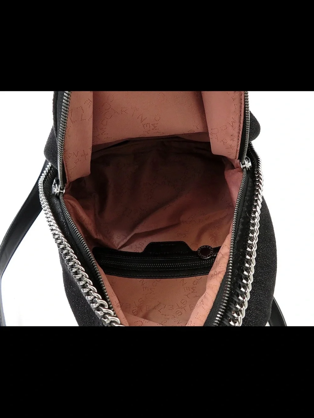 Stella McCartney Black Suede Backpack with Silver Chain Trim